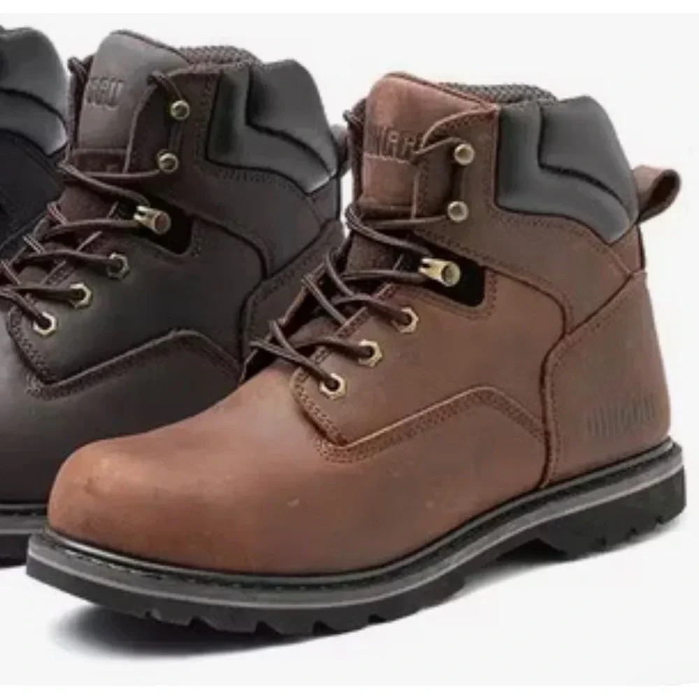 Dinggu Steel Toe Work Boots Brown Leather Puncture Resistant Safety Shoes Sz 7